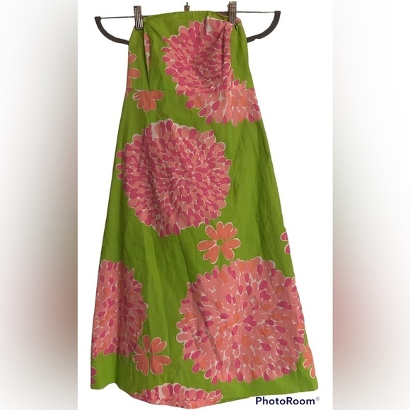 Lily‎ Pulitzer Bon Bon Pink Lome Green Floral Print Strapless Sun Dress Size 4 - Picture 1 of 5